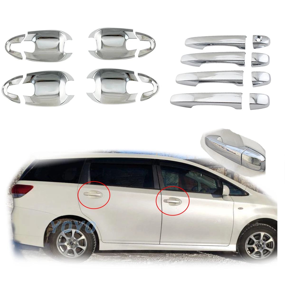 

ABS Chrome Car Accessorie Plated Exterior Door Handle Bowl Cover Trim Paste Style For Toyota Wish 2010 2011 2012 2013 2014 2015