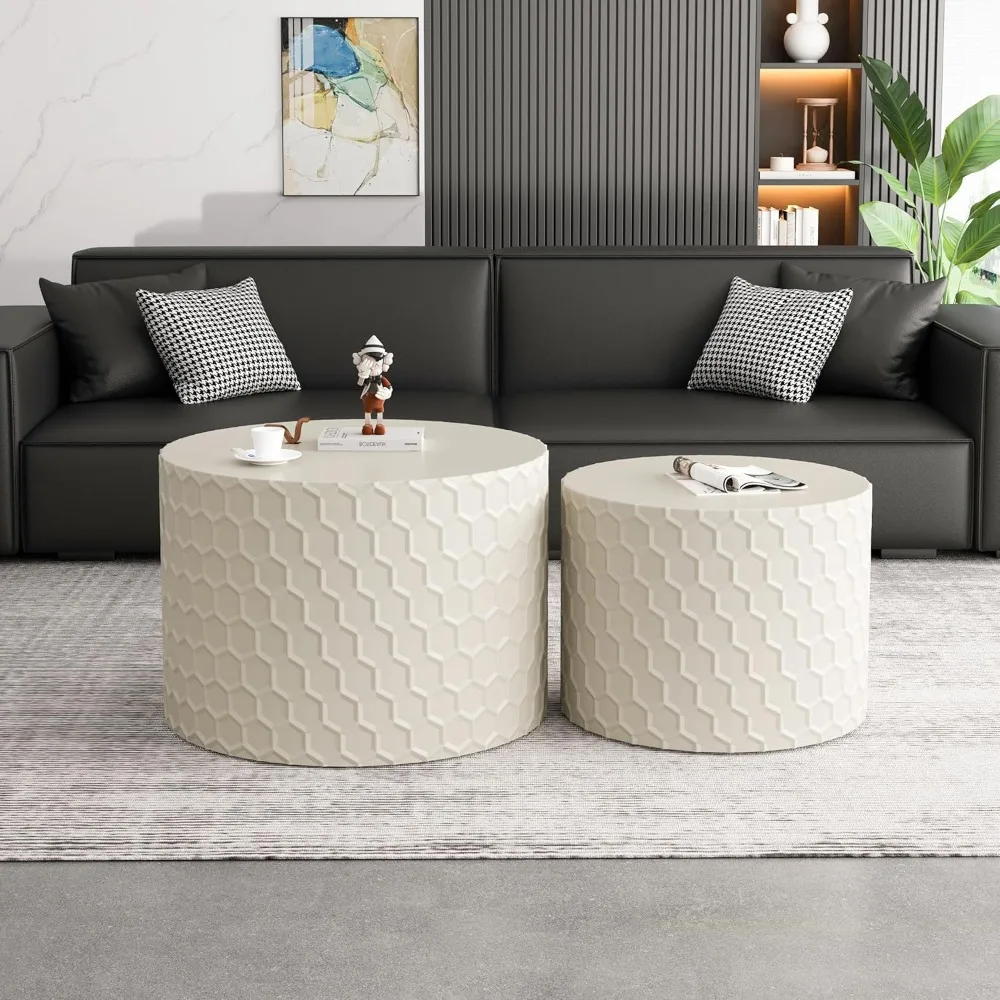 Modern Honeycomb Patterned Nesting Coffee Table Duo