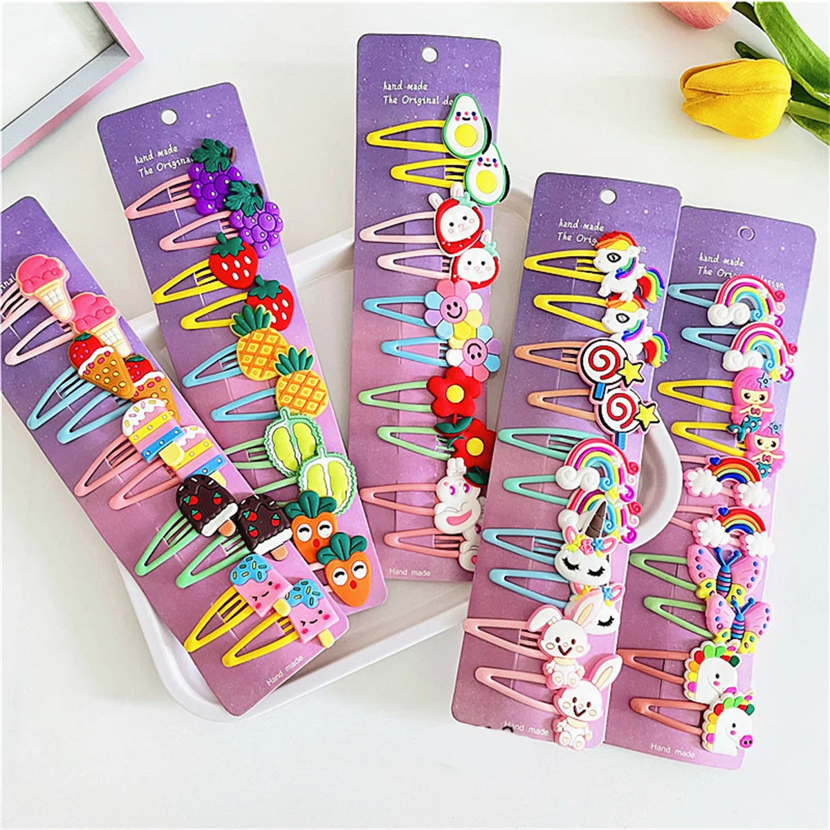 10PCS/Set New Girls Cute Cartoon Ice Cream Unicorn Hairpins Kids Lovely Hair Clips Barrettes Headband Fashion Hair Accessories view 3