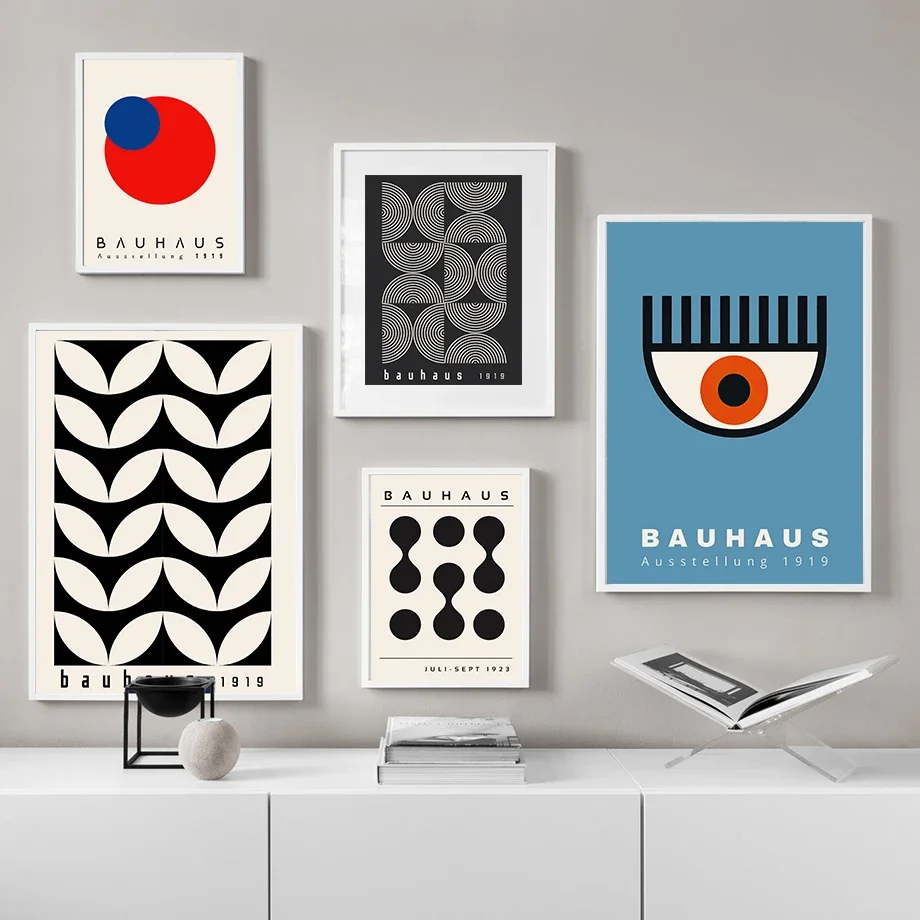 Multiple sizes 1pc frameless Canvas Painting,Bauhaus Wall Art Mid Century Modern Abstract Geometric Canvas Print Minimalist Blac