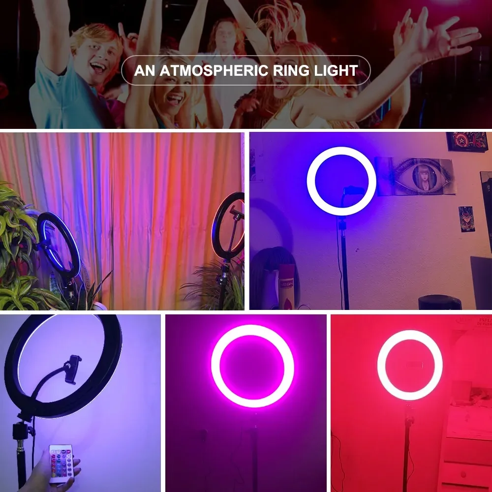 Lampada ad anello a colori Rgb da 10 pollici con supporto per telefono a treppiede luce Led anello USB 26cm per telefono cellulare luce Video Youtuber