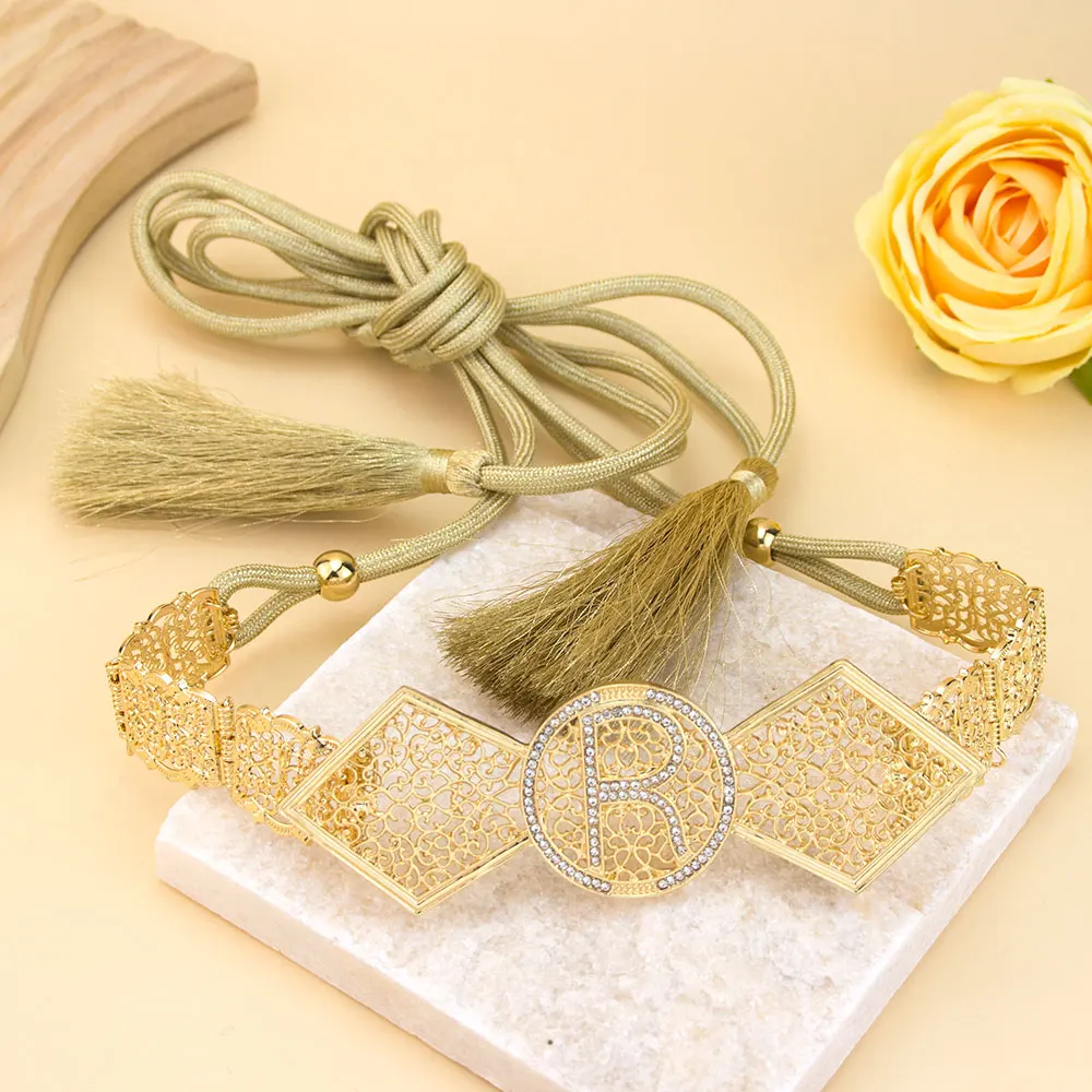 Sunspicems Gold Color Algeria Morocco Caftan Belt R Waist Chain Hand Rope Tassels Girdle Arabic Bridal Jewelry Banquet Jewel