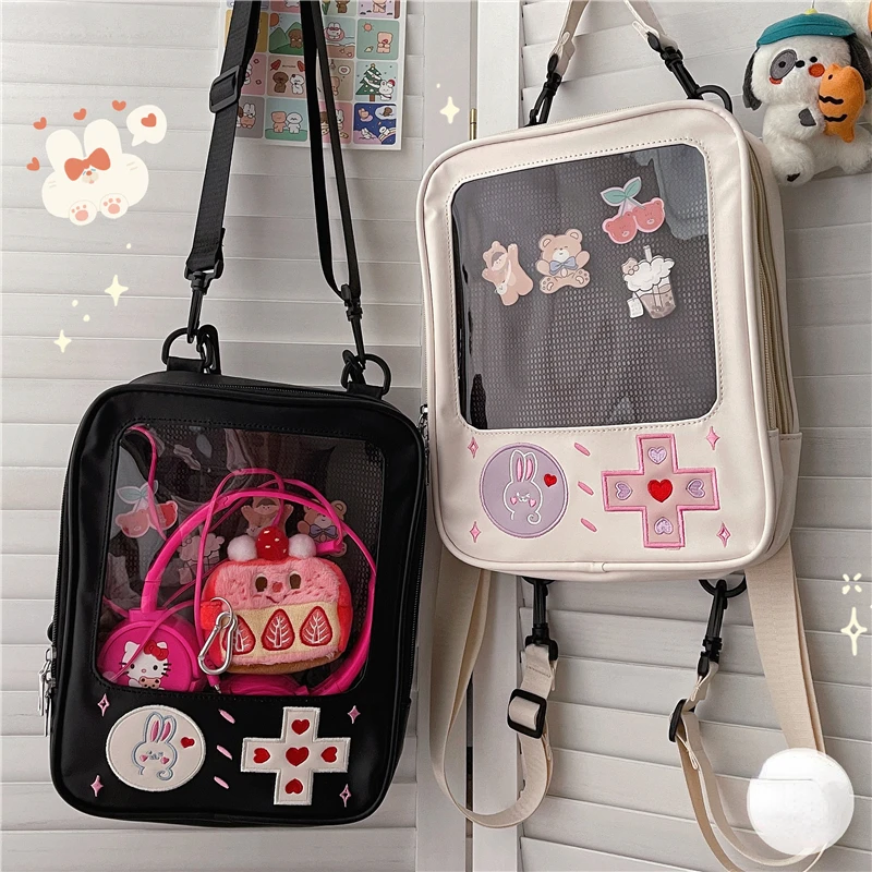 Cute Japanese Soft Girl Portable Messenger Ita Bags Girl Student Cute Cartoon Two-dimensional Transparent Bag Dual-use Display