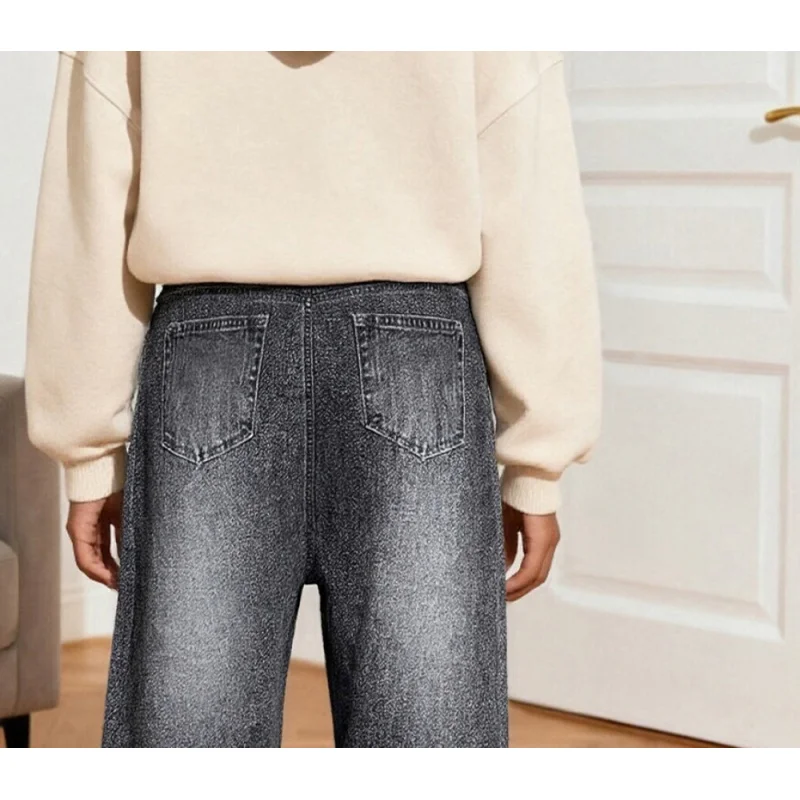 Модные повседневные широкие брюки для девочек 2025 года — цветной принт бабочки — свободные детские брюки из искусственного денима