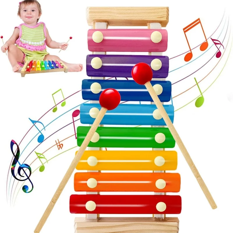 Xilofone de madeira montessori para crianças com 2 maletes, 8 teclas diatônicas, instrumentos musicais para pré-escolares, brinquedos educativos, presentes