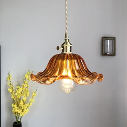 Brass-colored glass chandelier Nordic vintage B&B bar Restaurant Bedside lamp Creative personality cafe bedroom lamp