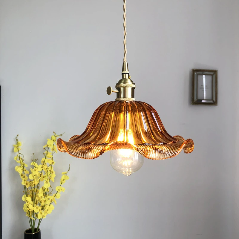 Brass-colored glass chandelier Nordic vintage B&B bar Restaurant Bedside lamp Creative personality cafe bedroom lamp