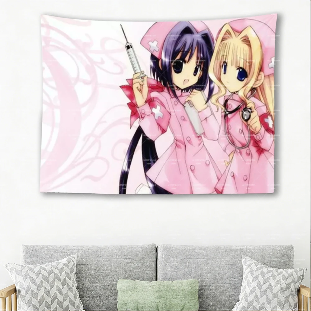 Kawaii Anime Nurse Girls Tapestry, Cute Pink Aesthetic Wall Hanging, Pastel Room Decor Background Cloth