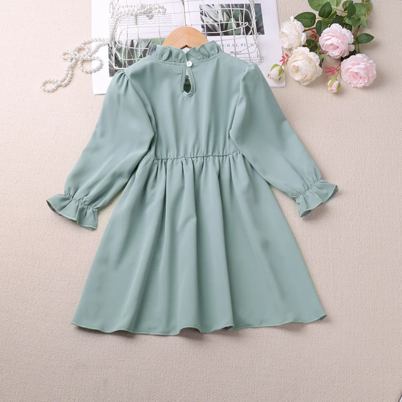 Autumn New Flare Sleeve Girl Dresses with Embroidery Floral Dress Cute Princess Dress  Children Clothes