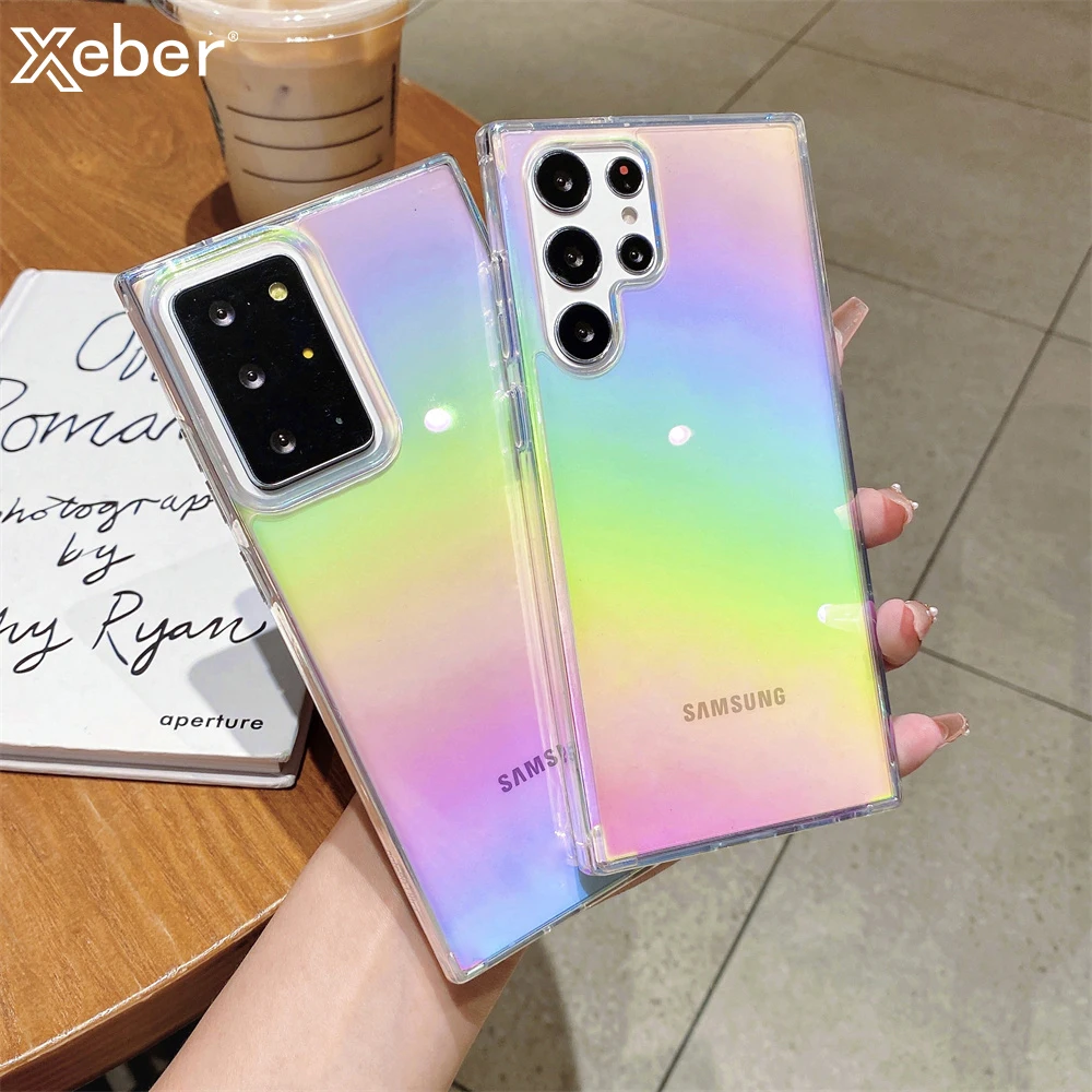 Gradient Rainbow Laser Clear Phone Case For Samsung S24 Ultra S23 S22 S21 S20 FE Plus Note 20 10 Pro A53 A72 A52 A32 Soft Cover