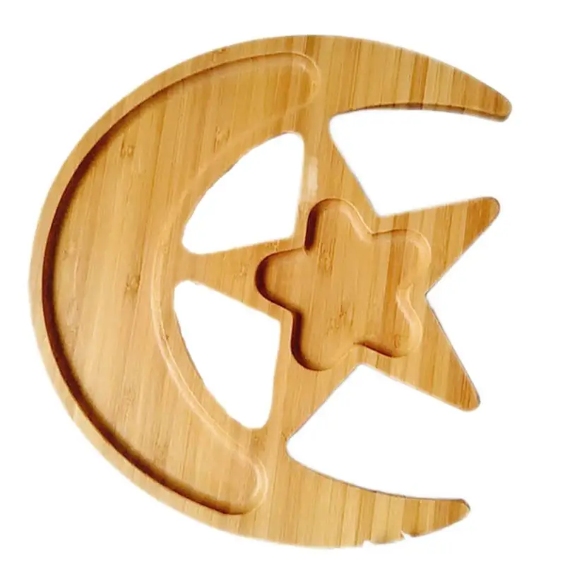 목재 서빙 트레이 Eid 장식 트레이, 서빙 플래터, 식품 보관 용기, 나무 달 별 디스플레이, 거치대 Eid
