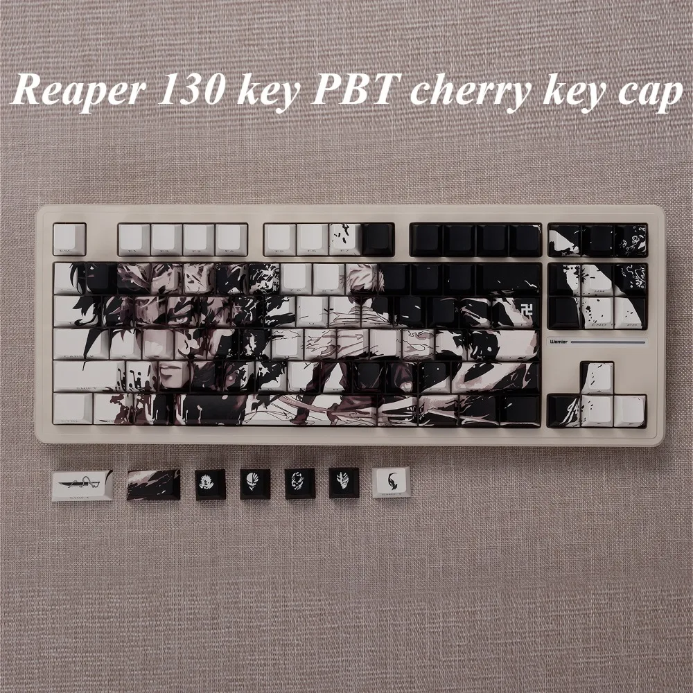 Keycap 130 key PBT personalized, Reaper side engraved light, suitable for mechanical keyboard, game keyboard