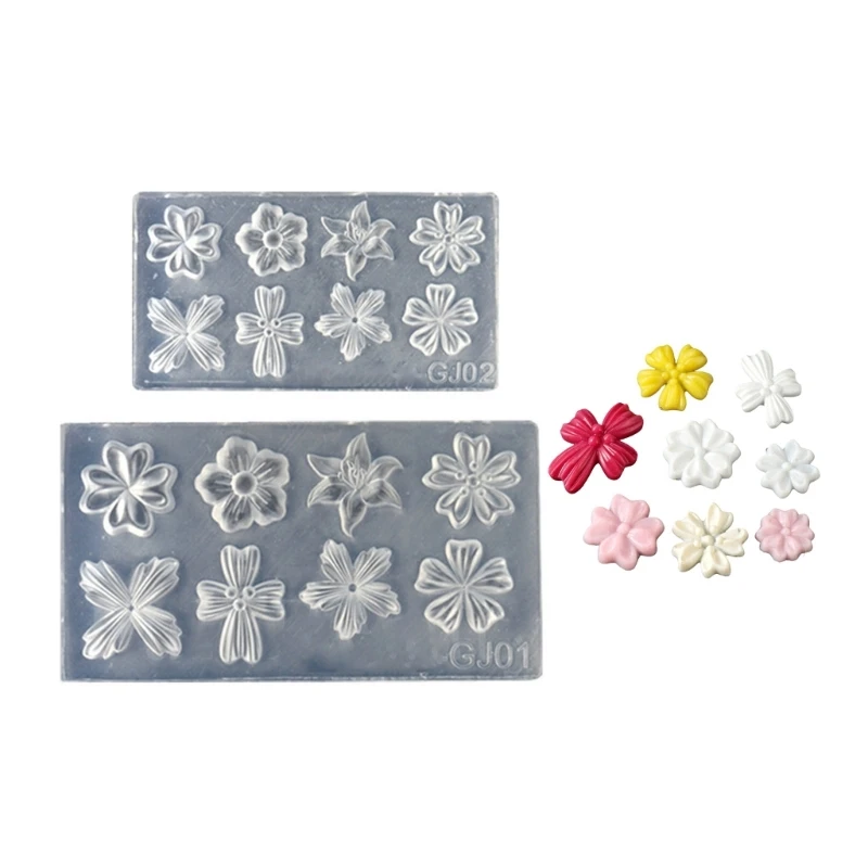 2Pcs DIY 3D Mini Flower Shape Nail Art Silicone Mold Manicure Tool Handmade Nail Art Template Mould Women Manicure Decoration