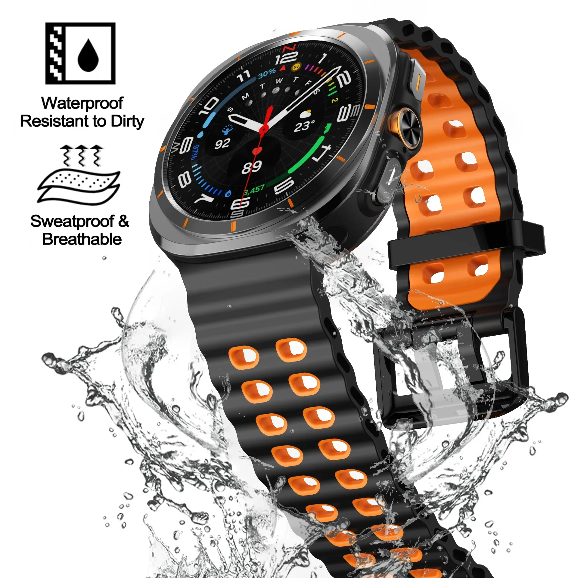 Nova pulseira de fivela dupla para samsung galaxy watch ultra 47mm pulseira de silicone à prova dwaterproof água respirável para samsung galaxy ultra