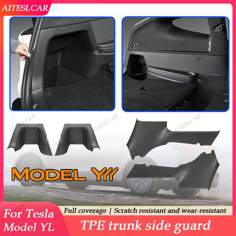 

Защитные накладки на боковые стороны багажника для Tesla Model YL 2026+ из TPE с полным покрытием и ворсистой поверхностью, защитные уголки, аксессуары для интерьера