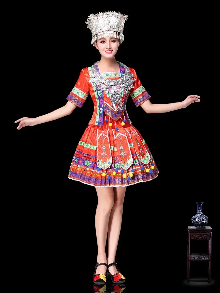 Vestido de Dança Tibetana Nacional Chinesa, Roupa Clássica Miao Hmong, Minoridade Tradicional, Traje Feminino de Dança Folclórica Tibetana