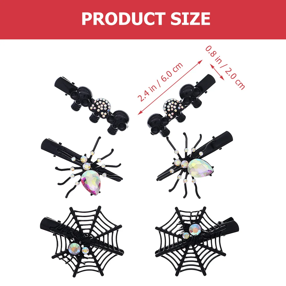 

6pcs Halloween Spider Skull Hair Clips Rhinestones Web Costume Party Barrettes For Women Teens Cosplay Accessory