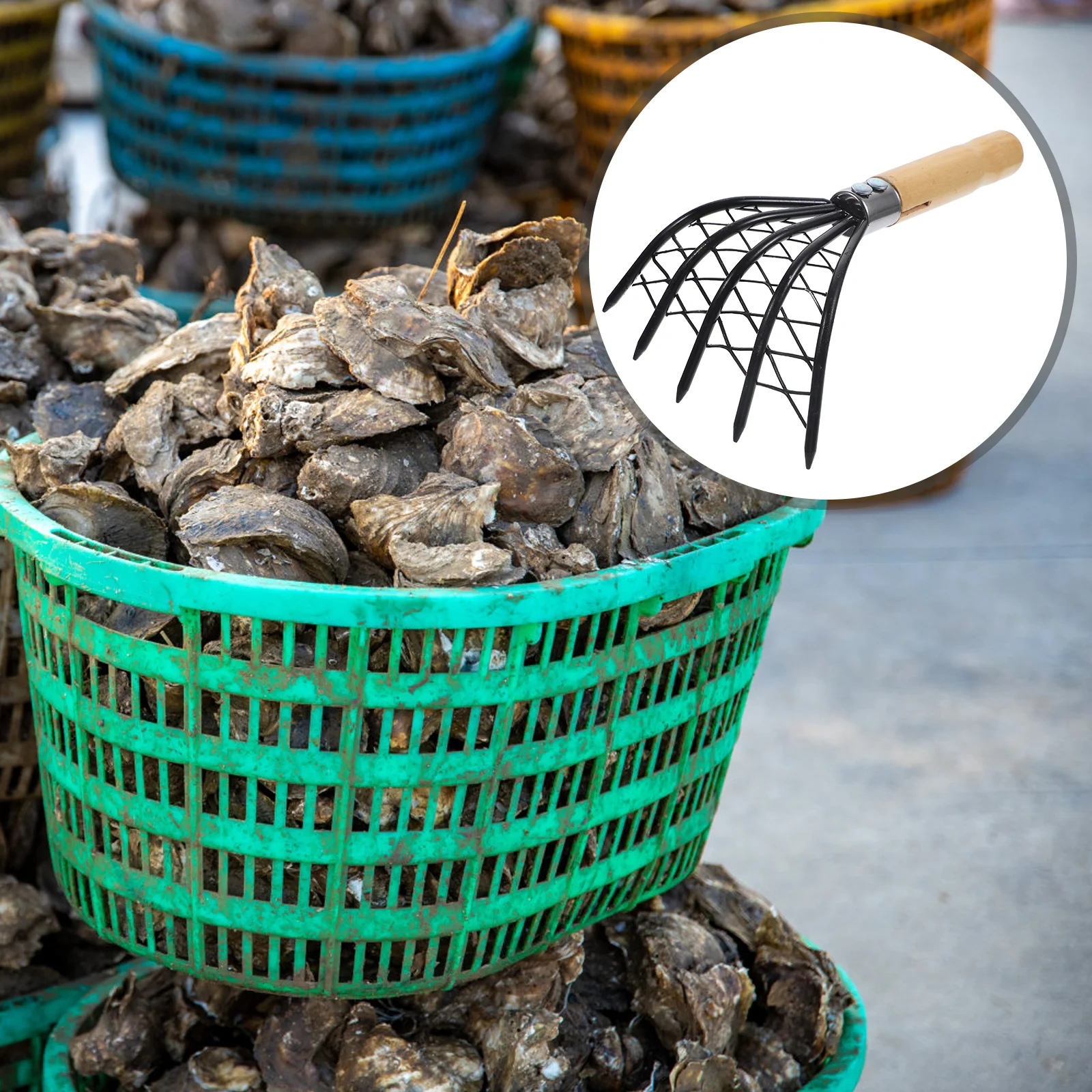 

1pc Stainless Steel Clam Rake Net Design Hard Claw Wooden Handle Beach Digging Tool Seafood Harvesting Dredge Multipurpose Rake