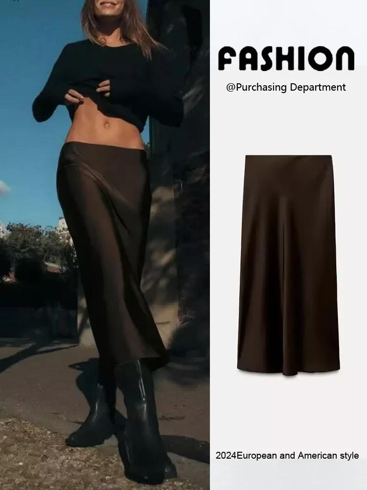 Faionable Zijde Satijn Lange Midi Rok Dames Herfst Nieuwe Collectie Veelzijdige Ele Pendelen Sle Halflange Rok