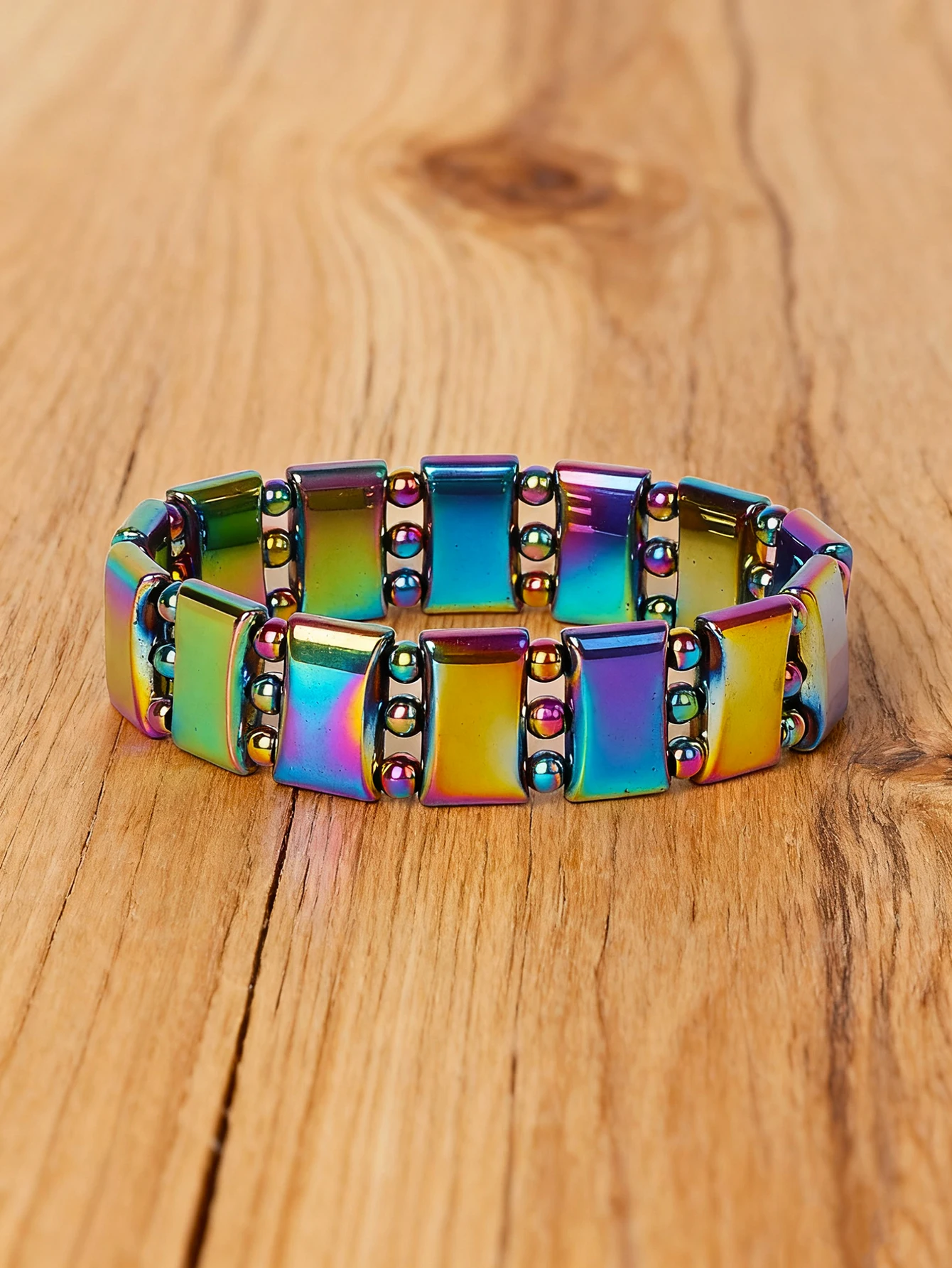 

Natural Stone Hematite Bracelet Colored Hematite Rectangular Beads Three Layer Handmade Beaded Strand Energy Reiki Charm Jewelry