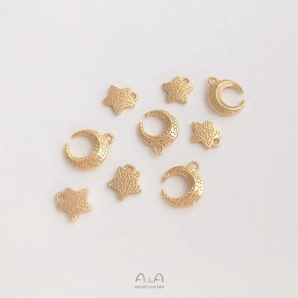 1Pcs Liontin Tembaga Warna Emas 14K Bentuk Bintang Bulan Aksesoris Buatan Tangan untuk Anting DIY, Gelang, dan Liontin
