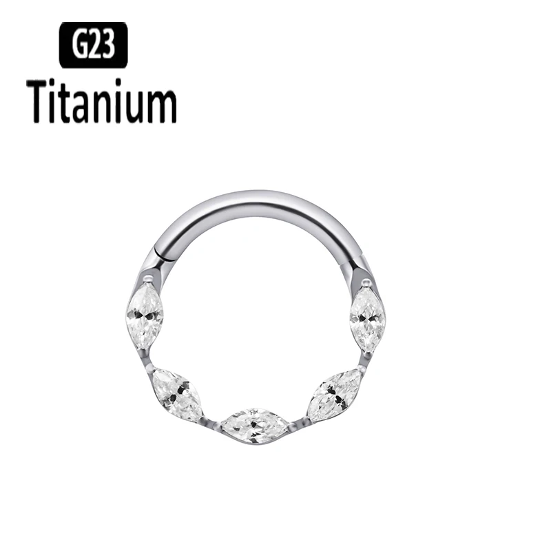 

ASTM F136 G23 Титановый драгоценный камень маркизы Кликер Шарнир Пирсинг Спираль Daith Серьги-кольца Кольцо в носу Классический простой дизайн Украшения для тела