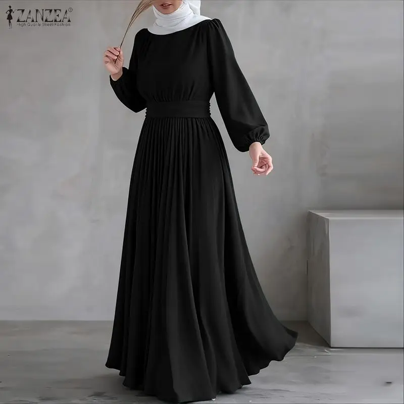 

ZANZEA женское стильное праздничное платье элегантное мусульманское платье Абая Рамадан халат осенний сарафан с круглым вырезом и длинными рукавами однотонное трапециевидное платье Vestido