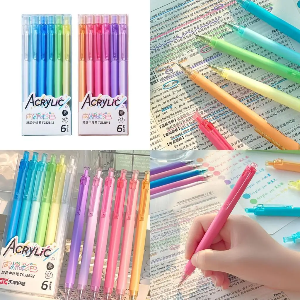 

LXAA 6pcs Акриловая гель -ручка 6 Цветные выдвижные гель -чернила ручки Journaling Pen 0,7 мм для планаторов записных книжков