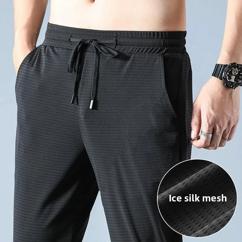 

Ice Silk Me Pants Men's Breathable Straight Leg Summer Thin Qui Dry Elastic Waist Casual Trousers Spor Youth Sle