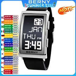 Electronic Digital Watch for Men Fitness Ink Wristwatch Stainless Steel Case Leather Strap 3ATM Waterproof Men Sport Watch Ink