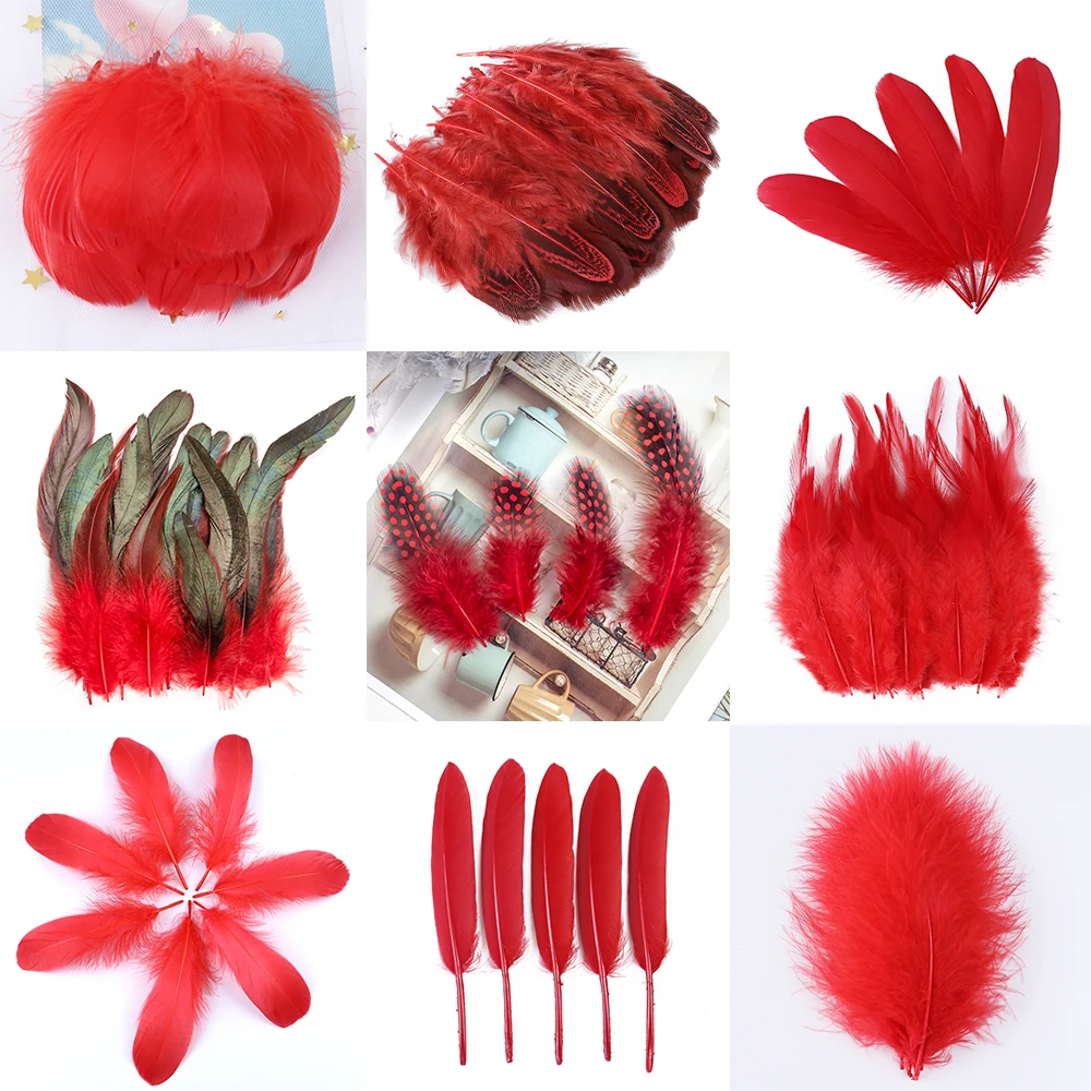 20 Pcs Red Turkey Chicken Feathers Goose Rooster Plumas For DIY Crafts Jewelry Headdress Decoration Dream Catcher Accessories