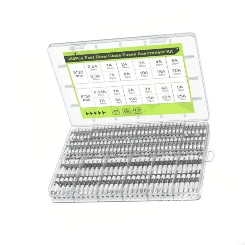 360pcs Assorted Household Glass Fuses 2 Size for Stable Circuit Protections