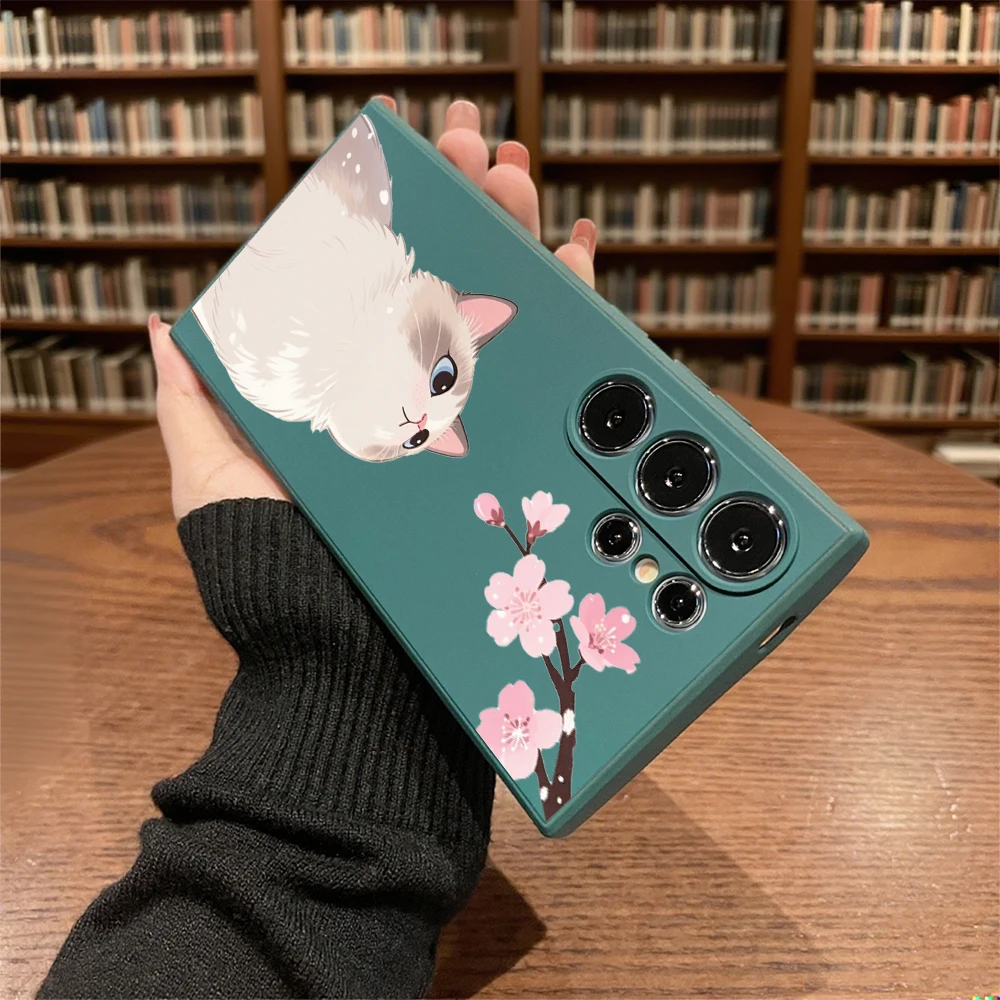 Katzen- und Kirschblüten-Handyhülle für Samsung Galaxy S25 S24 Ultra S23 S22 S21 S20 FE Plus, weiche TPU-Schutzhülle – Detail 5