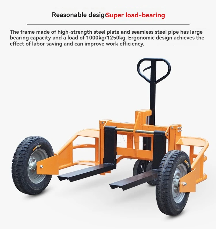 Mountain type manual hydraulic truck 1 ton outdoor off-road forklift wide leg inflatable rubber large wheel pallet truck