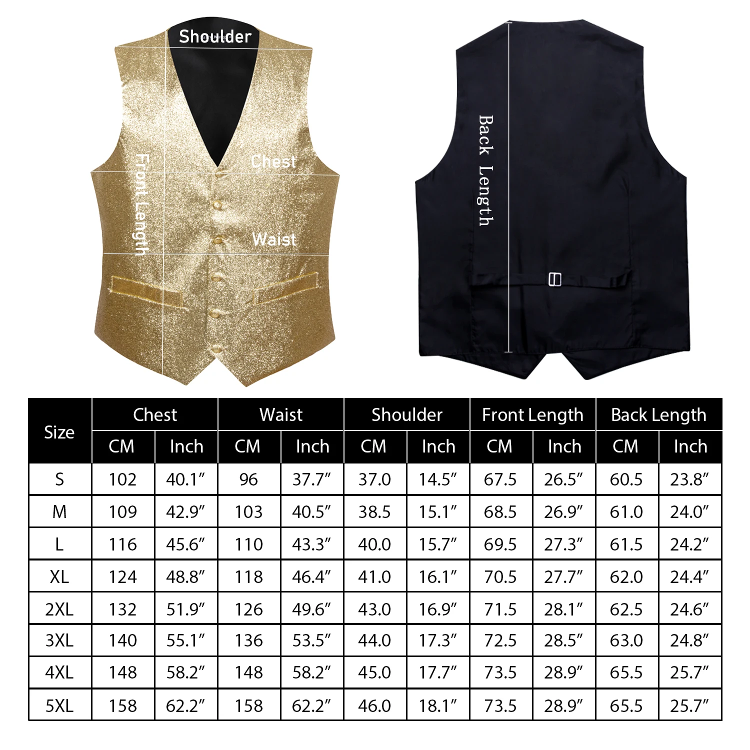 Gold Men Vest Set Fashion Solid Vest Bling V-Neck Waistcoat Casual Fit Novelty Bow-Tie Suit Wedding Party Desinger Barry.Wang