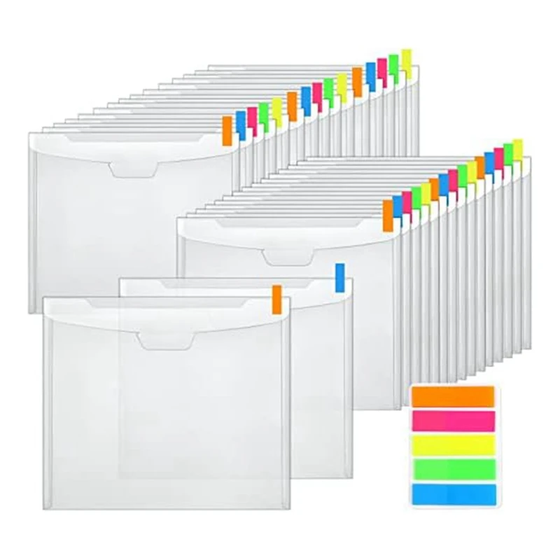 Álbum de recortes de plástico de 36 piezas, almacenamiento de papel con diseño de hebilla, con pestañas de índice adhesivas Multicolor, para sostener papel de 12x12 pulgadas, 100 unidades