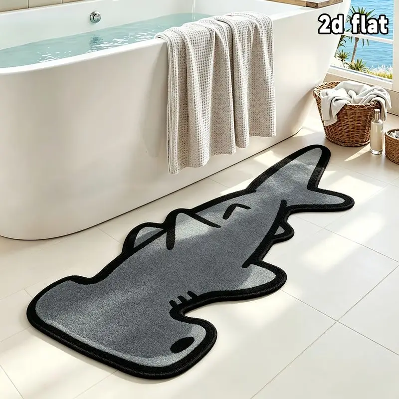 VIKAMA Shark Shape Bathroom Mat Cute Gray Shark Print Floor Mat Novelty Soft Cozy Lovely Indoor Home Decor Kawaii Aesthetic