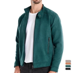 AIOPESON New Men's Stand Collar Zip Suede Jacket Fashion Casual Business Faux Leather Trucker Jackets Coat for Men