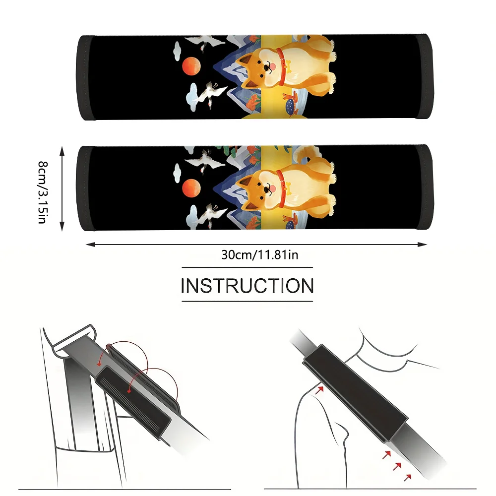 1pc Shiba Inu, Mountain, Crane & Turtle Car Seat Belt Cover, Japanese - Style, Seat Belt Padding Straps For All Vehicles, Seat B