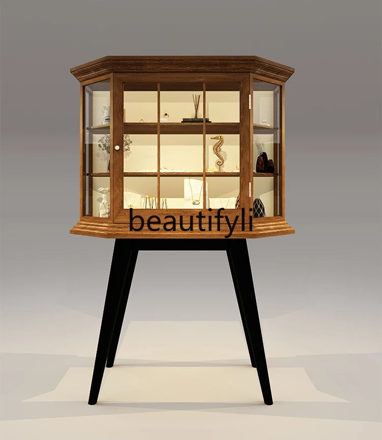 Jewelry glass Zhongdao display cabinet retro solid wood paint cabinet high-end museum display cabinet customization