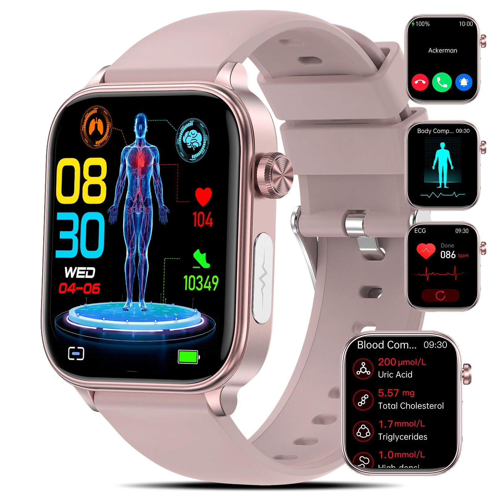 

Умные часы Marsyu AI Diagnostic Detector для женщин: измерение уровня липидов и мочевой кислоты в крови, анализ состава тела, трекер менструального цикла.