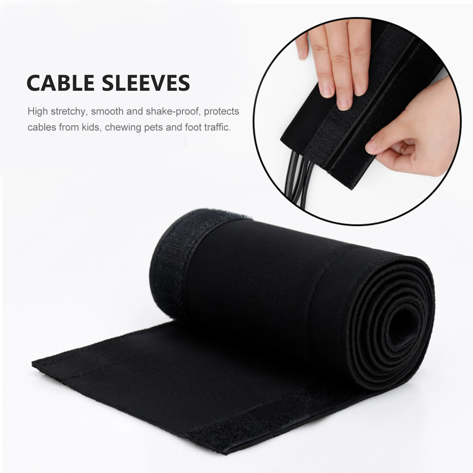 

1M Black Cable Sleeves Wire Protector Cord Cover High Stretchy Shake Proof ganize Computer Wires Desk Office Under Table Closet