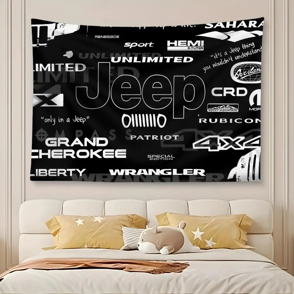 Racing-J-Jeeps Car Tapestry Custom Living Bedroom Party Dormitory Interior Wall Bohemian Decoration Attached Clip