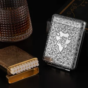 Vintage Engraved Cigarette Case Anti-press Metal Cigar Box Moistureproof Cigar Case Luxury Cigarette Container Smoking Accessory