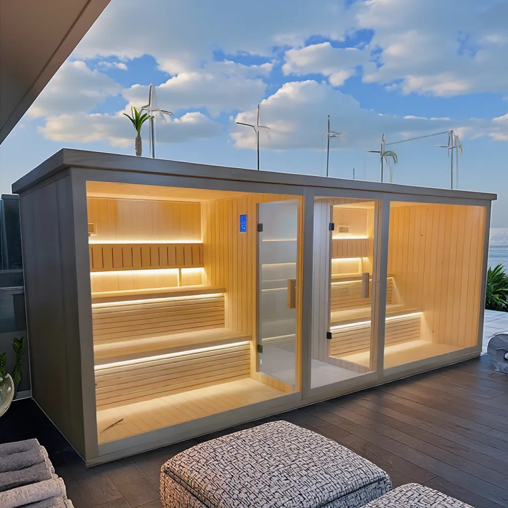Premium Solid Wood Traditional Outdoor Sauna Cabin Room with Spa Bath Combination