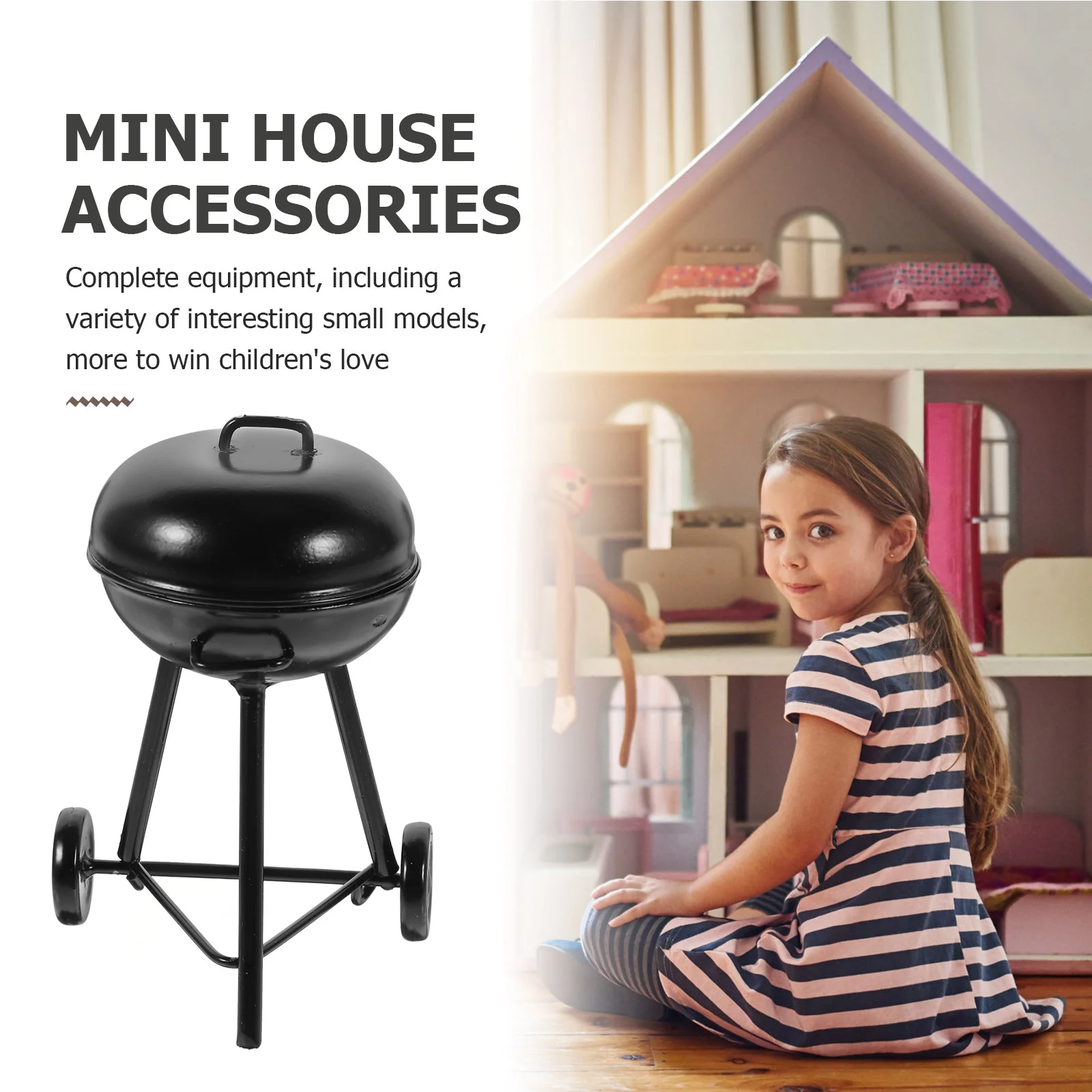 Casa Mini Barbecue all'aperto Grill Ornamenti Simulazione Forno Puntelli da cucina in miniatura Modello (rotondo) Mobili per rack per barbecue Piccoli