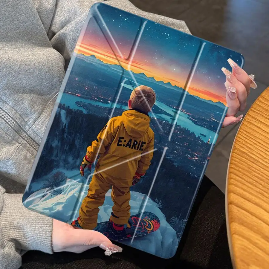 Little Boy Sking Pattern Holder Cover Tablet Case For iPad Pro 11th 10th 9th 8th 7th 12.9inch Air 4 5 M3 M2 M4 11inch Mini 6 7