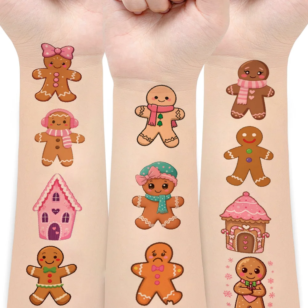 

54pcs Temporary Tattoo Gingerbread Cartoon Cookies Christmas Temporary Tattoo Stickers For Men Adults