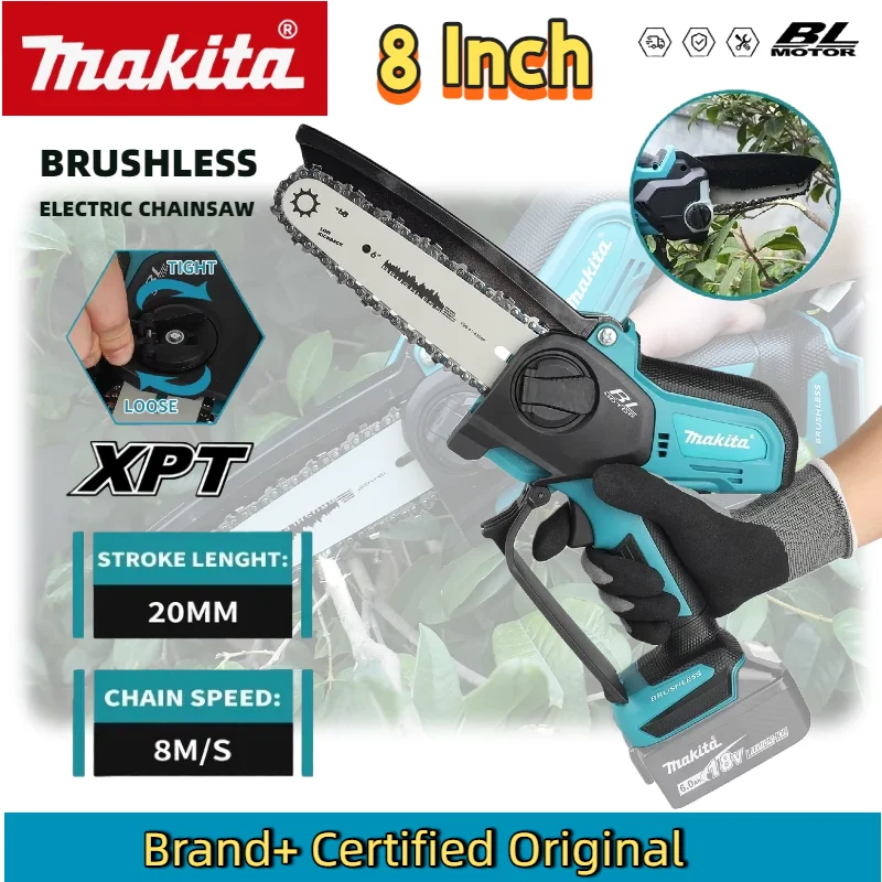 Piła łańcuchowa akumulatorowa Makita 8 cali, bezszczotkowa, przenośna, do cięcia drewna, elektryczna, ręczna, do przycinania ogrodowego