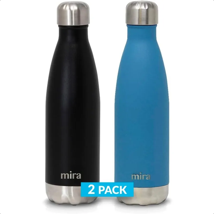 

2 Pack 17 oz Insulated Water Bottle Stainl Steel Cola Shape Thermos Double Wall Hot Cold Flask 24Hr Cold 12Hr Hot Black Hawaiia